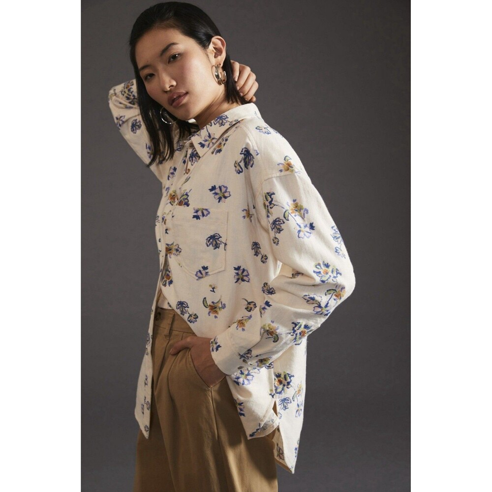 Pilcro Anthropologie Kailey Floral Tunic Button Down Size Large - Picture 5 of 13